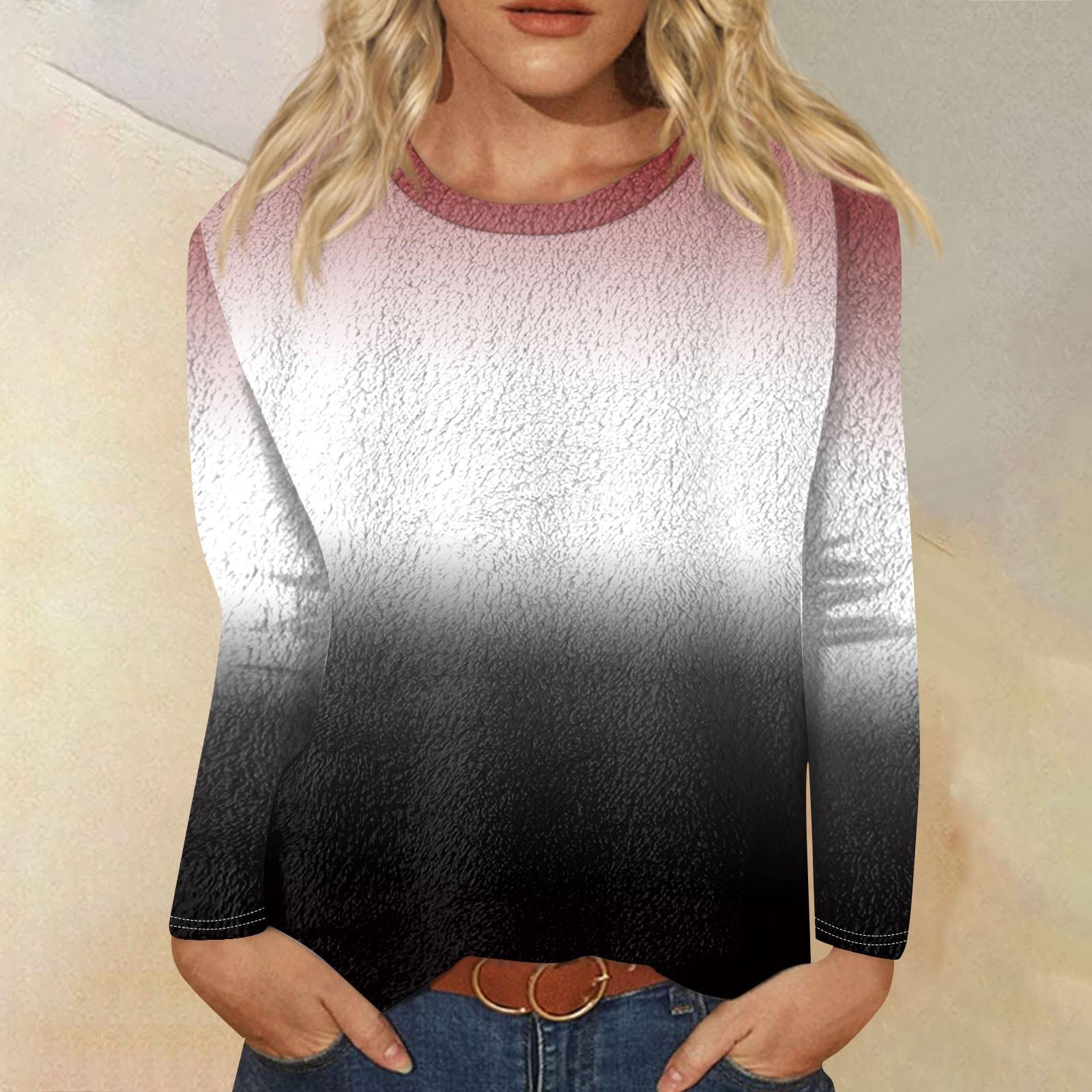 

Женская модная повседневная футболка с длинными рукавами и круглым вырезом с градиентным цветом L чёрный