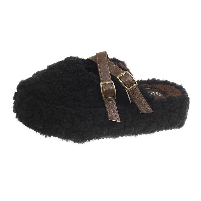 Leopard print fluffy shoes 2025 autumn and winter new thick-soled outer wear versatile fashion warm and height-increasing plush cotton slippers