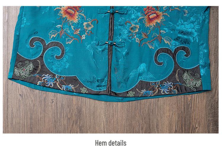 2025 Women's Ethnic Jacquard Satin Embroidered Frog Button Loose Top Coat