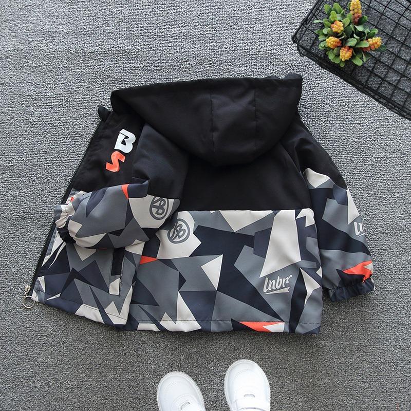 

Kids Hooded Jackets Spring Boys Zipper Thin Windbreaker Coat Casual Print Girls Punching Children Outerwear 140cm сірий