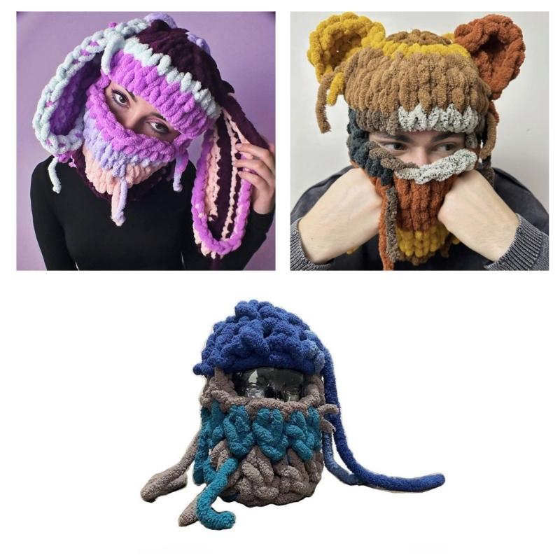 Knit Rabbit/Bear Ear Balaclava Hat for Students Adult Windproof Winter Hat Neck Protect Hat Teens Keep Warm Cycling Hat