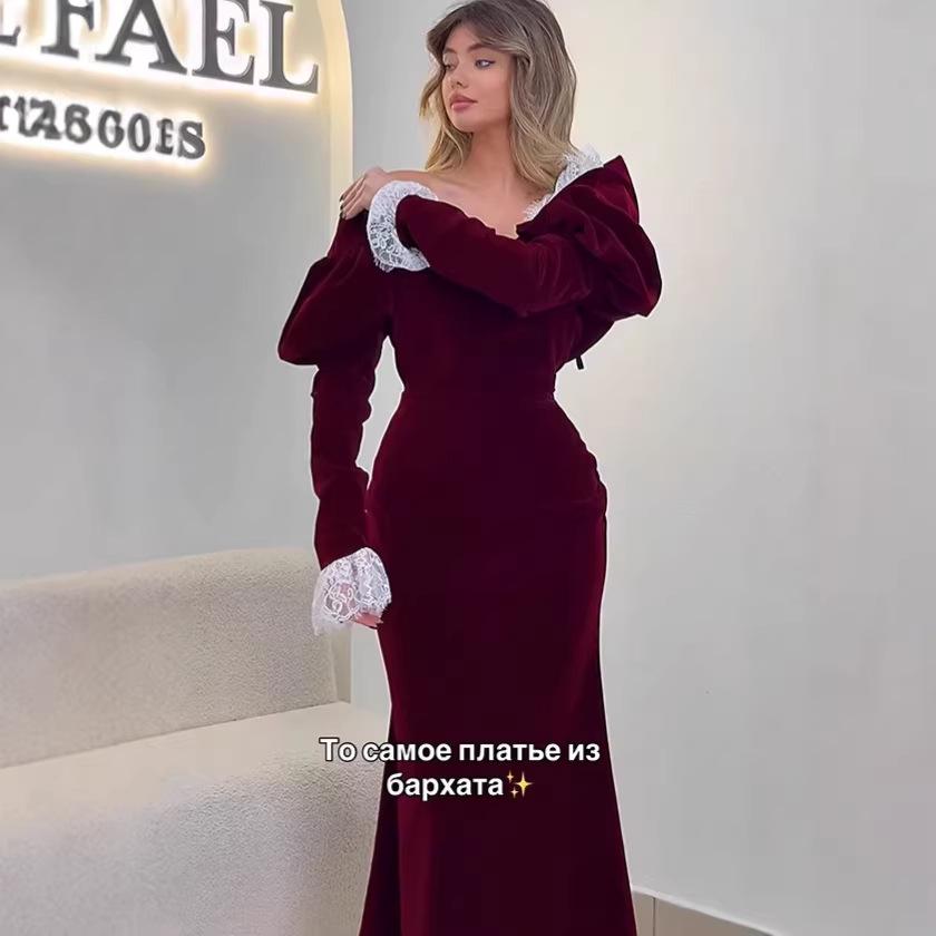 2025 Elegant Waist-Hugging Evening Dress - European & American Style