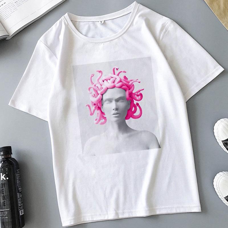 Snake Head Female Monster Medusa Printed T-shirt Summer Women's Casual White Female Tshirt Harajuku Vintage Fashion Tops T Shirt