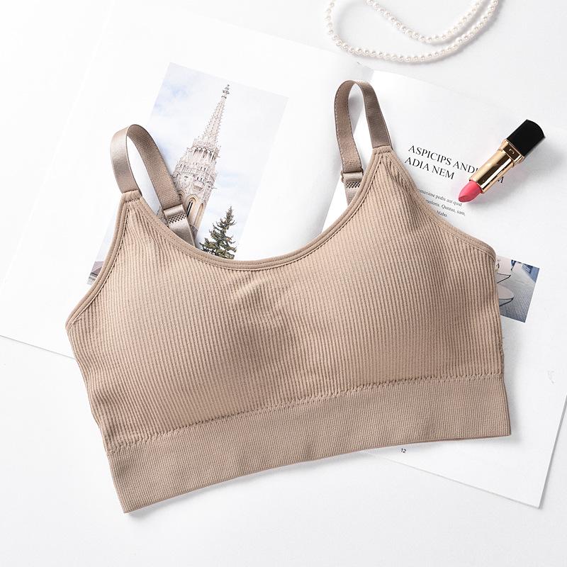 Little Bear Ribbed Wire-Free Bandeau Bra with Chest Pads - Women's Yoga & Sleep Vest
