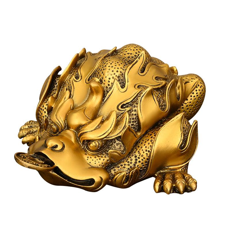Pure Copper Ornament Flame Golden Home Living Room Office Desktop Decoration King Money-Biting Toad Three-