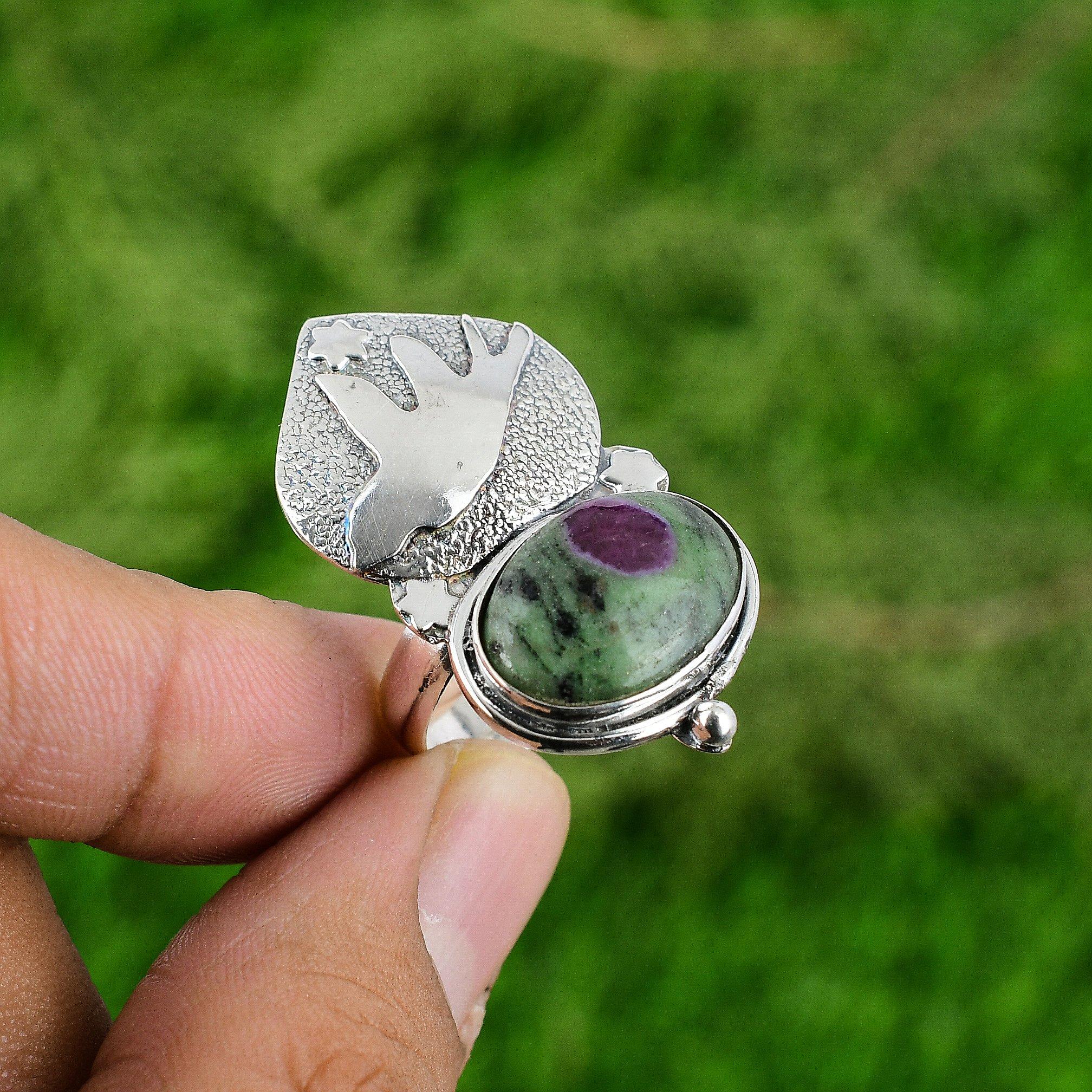 

Натуральный рубин цоизит драгоценный камень многокаменный регулируемое кольцо 925 стерлинговое серебро Adjustable