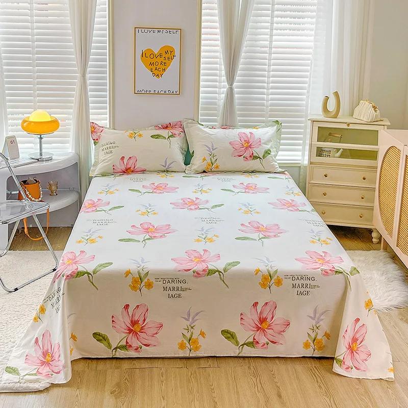 Pink Floral Bed Sheet Set Soft Cotton 4 Pieces Queen Botanical Bed Set, 8 Inch Deep Pocket Fitted Sheet, Flat Sheet, Pillowcases
