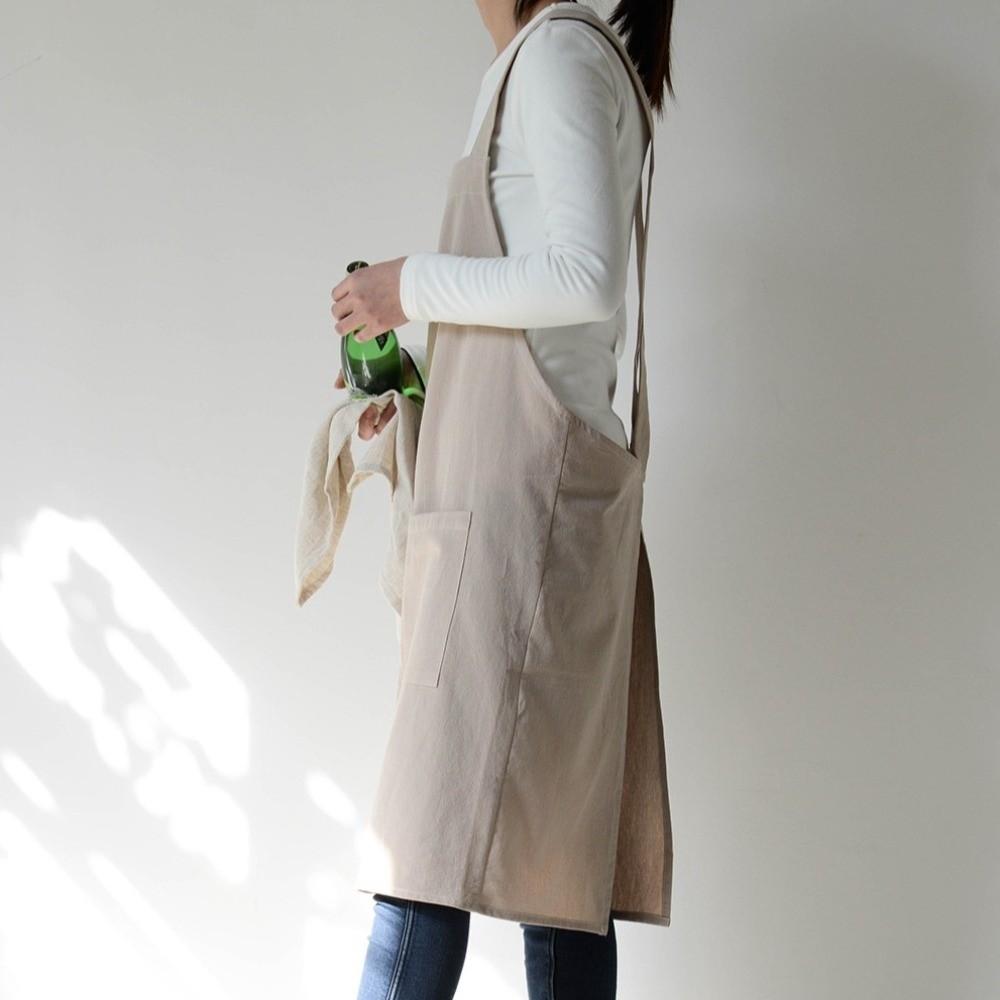 Solid Color Japanese Minimalist Kitchen Apron Cotton Household Waterproof Apron  Restaurant