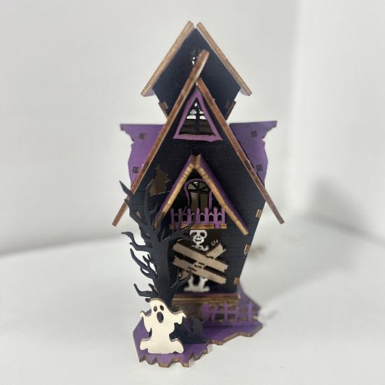 3D Wooden Puzzle Kit DIY Wooden Puzzle Haunted House Model Light-up Halloween