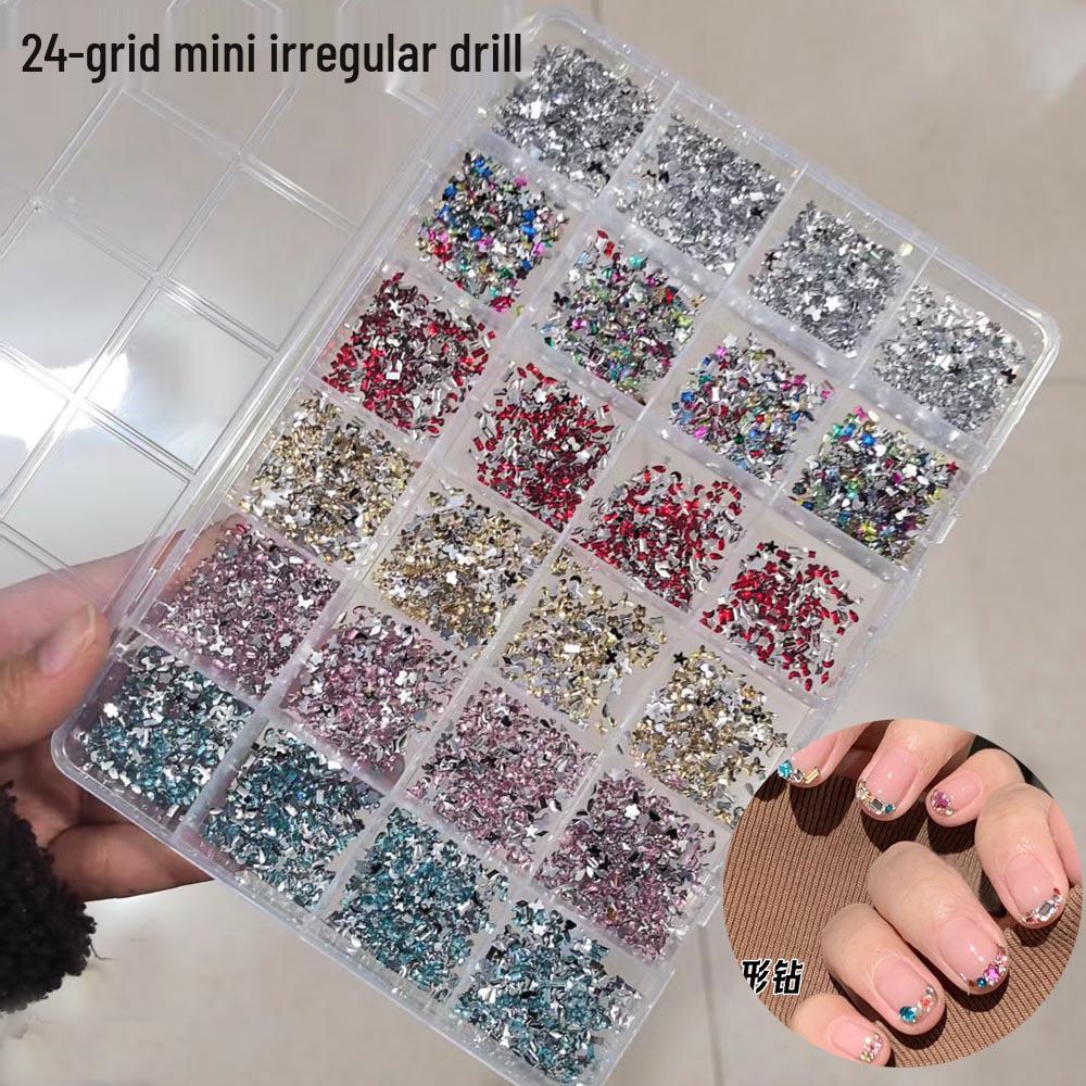 Rhinestone Rotondi Colorati a Fondo Piatto a 24 Scomparti per Unghie - Decorazioni per Nail Art Super Lucide Aurora e Perla