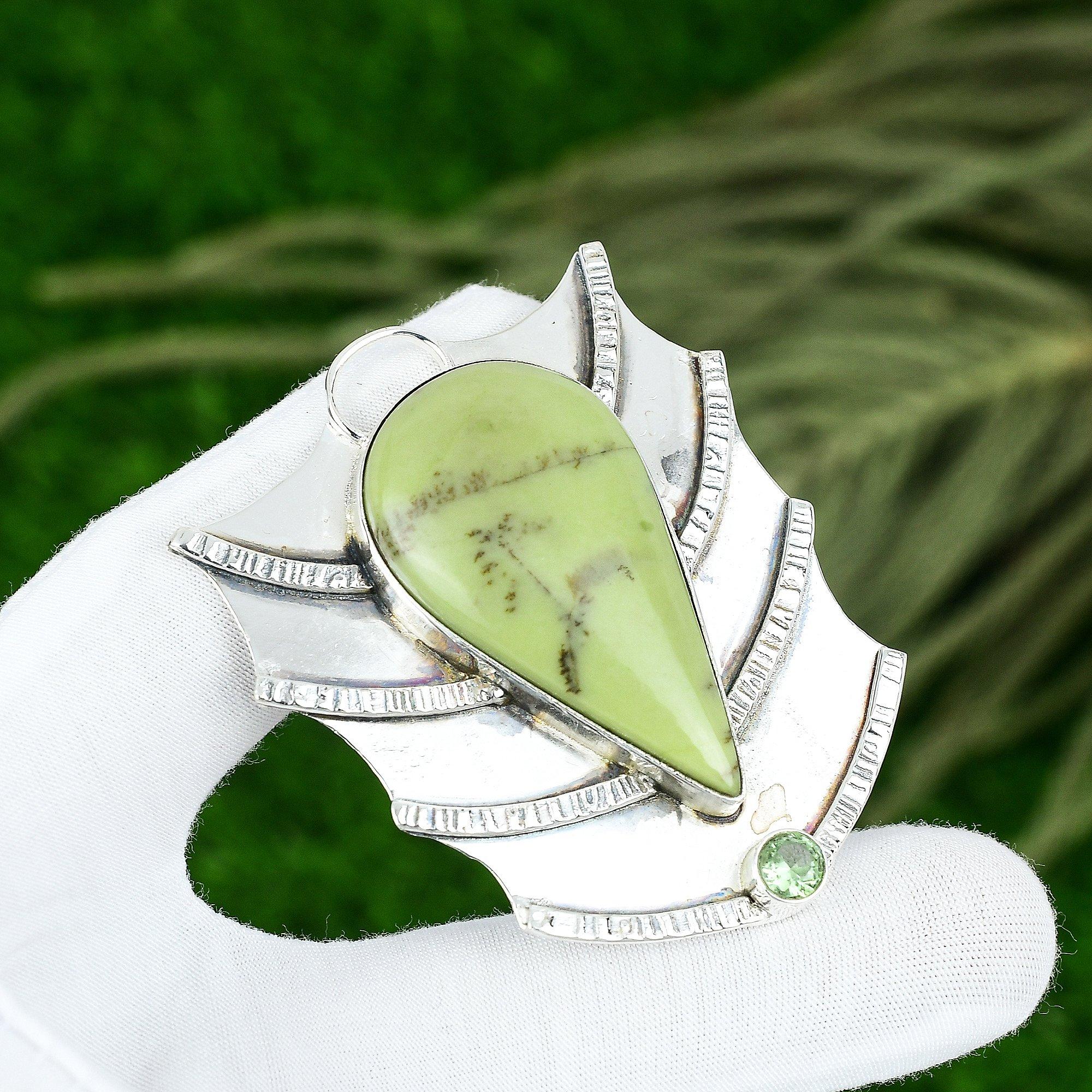 

Пасхальная Сделка Серпентин Апатит Серебро 925 Дочь Безель Подвеска Ювелирные Изделия