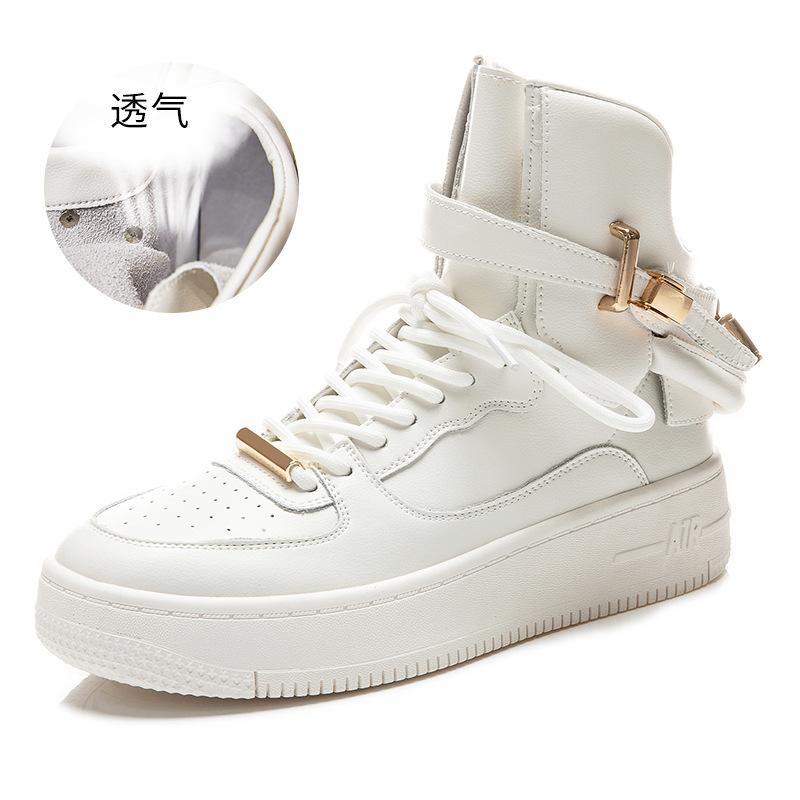 Leather high-top women's shoes 2025 spring new casual thick baseplate shoes fashionable versatile little white shoes women's flat single