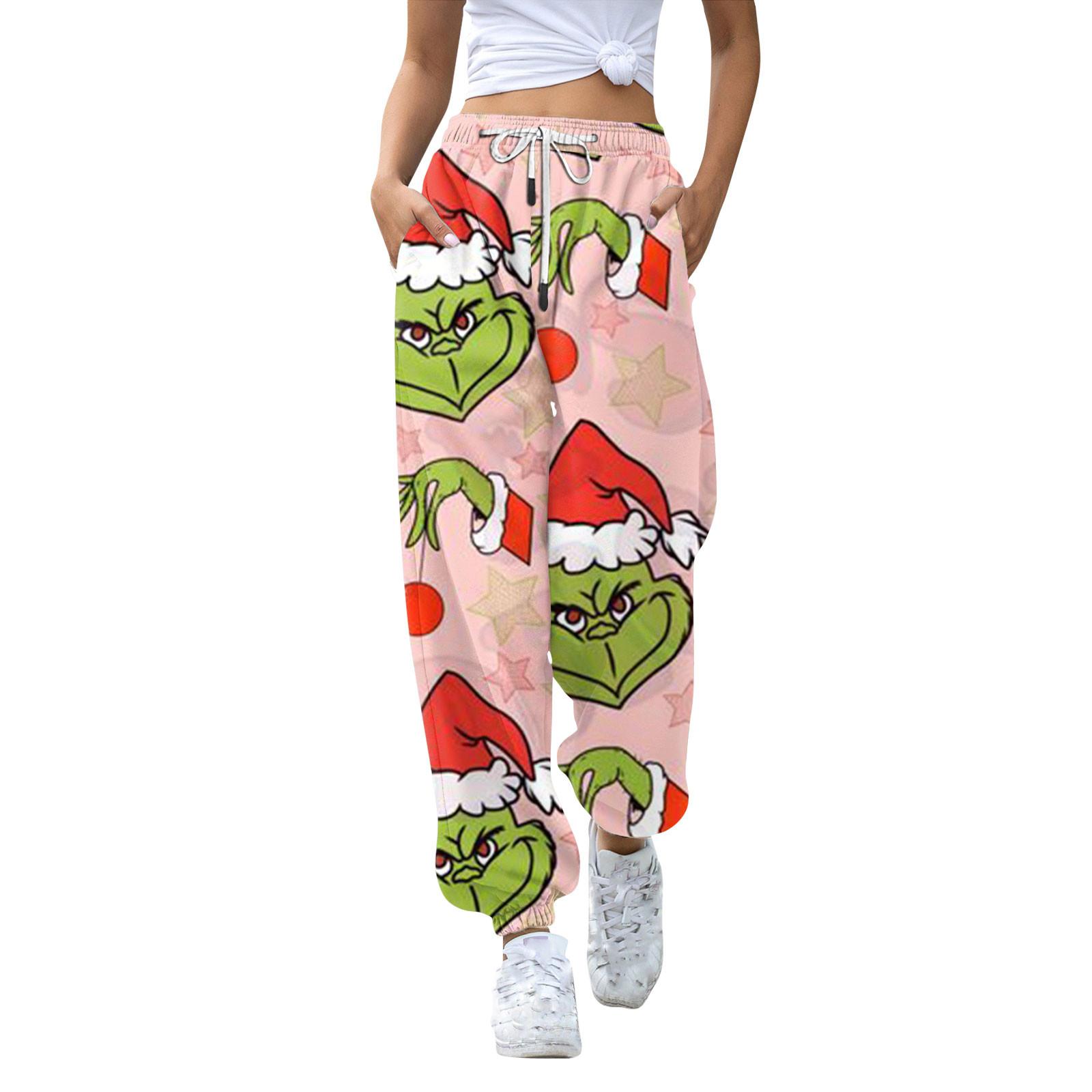 

Женские повседневные модные рождественские принтованные повседневные спортивные брюки с эластичной талией и завязками на шнурке M розовый