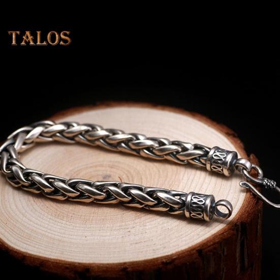 Men Bracelet Thick Hollow Chain Vintage Braided Polished Solid Color Alloy Electroplated Daily Wear Wrist Jewelry Holiday Gift