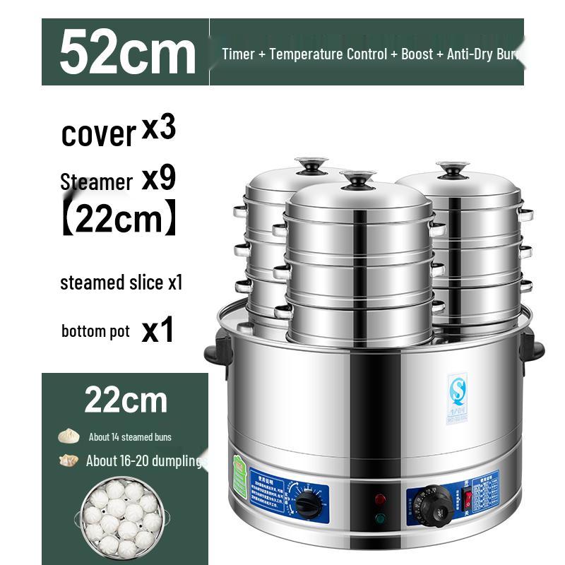 Commercial Three-Hole Steamer for Xiaolongbao, Dumplings, Buns, and Breakfast Shop Use