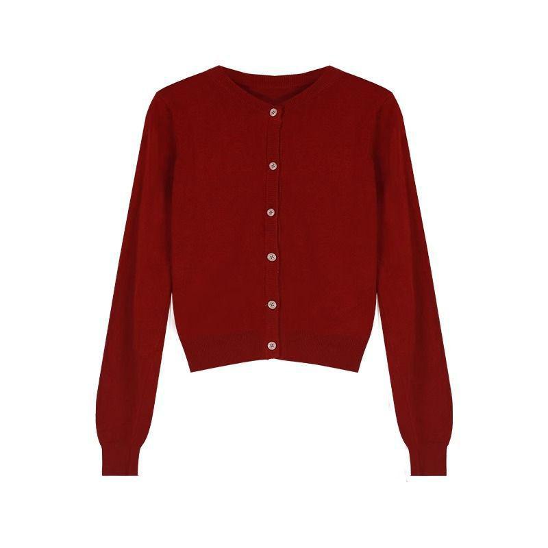 

Женский кардиган с длинными рукавами, тонкий, красный, в корейском стиле S красный