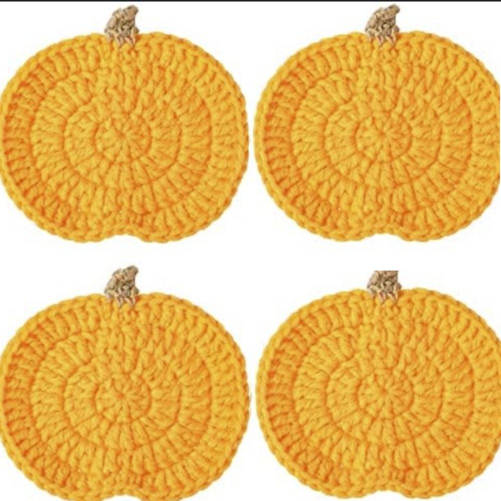 Set of 4 Autumn Pumpkin Coasters Handmade Crocheted Pumpkin Coasters Perfect for Harvest, Thanksgiving, Halloween, Home, Kitchen