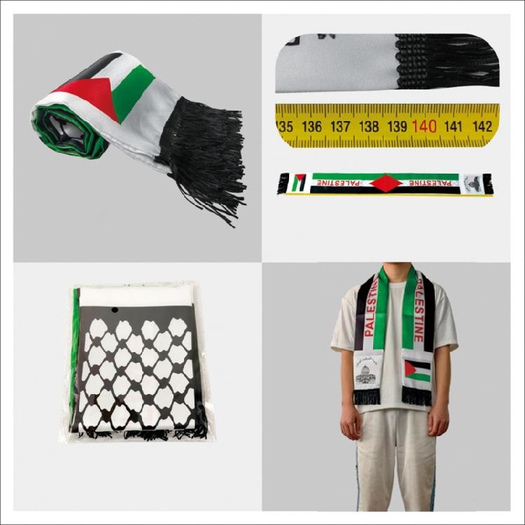 Vibrant Scarf with Palestine Flags Print Fringed Neck Scarf Palestinian Neckwrap