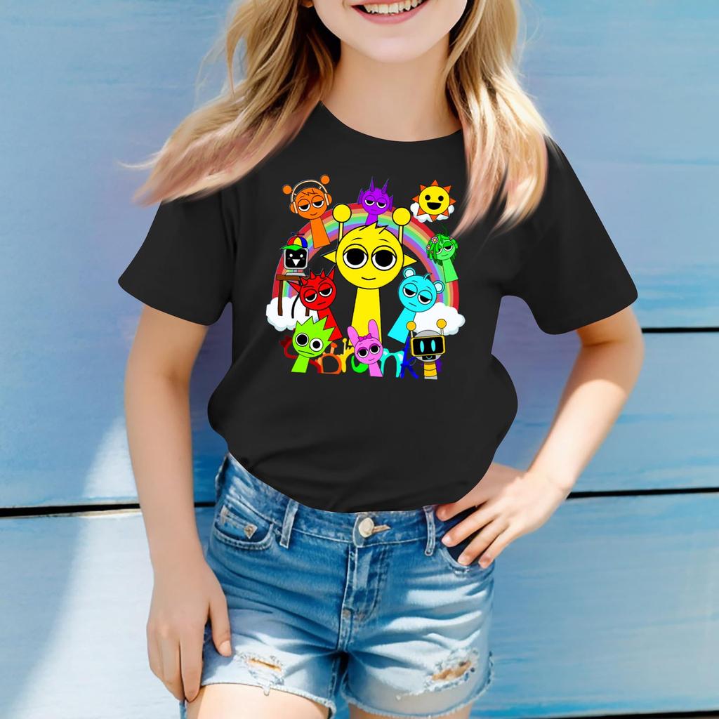 Children's Round Neck Short Sleeve Print Top