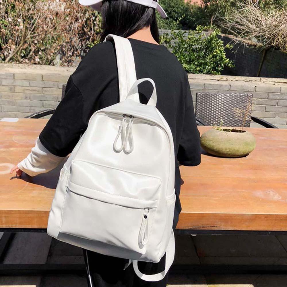 Large Capacity PU Leather Backpack Solid Color Unisex Couple Backpack Student School Bag  Men Women