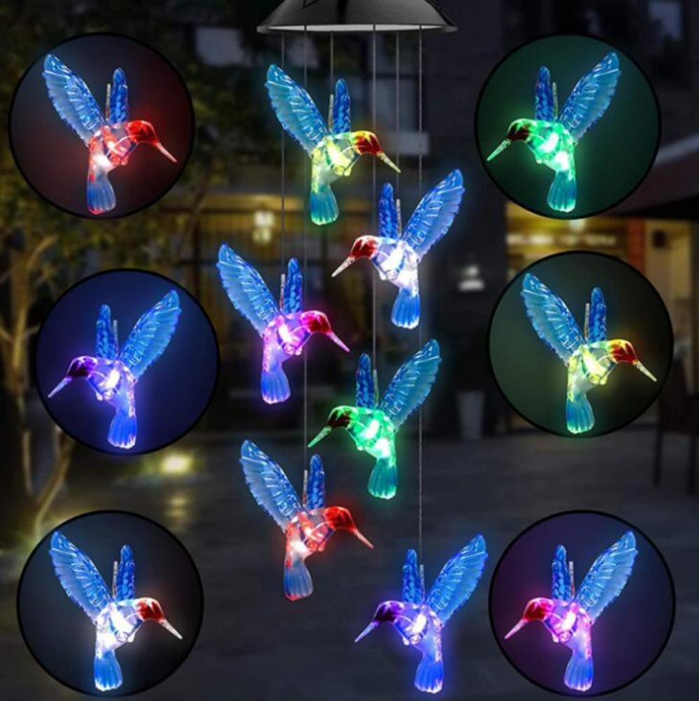 1PC LED Color Changing Butterfly Mili Ball Hummingbird Solar Wind Chime Outdoor Waterproof Decoration Birthday Gift