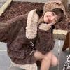 Winter New Retro Doll Collar Horn Buckle Splicing Lamb Wool Thickened Warm Wool Coat Women