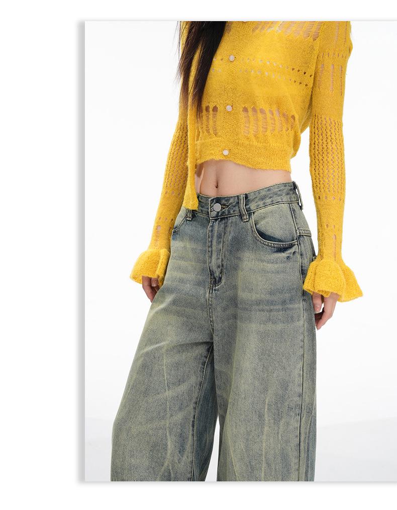 Women's Retro Micro-Flare Jeans - American Style, Loose Fit, Floor-Length, Autumn/Winter Collection
