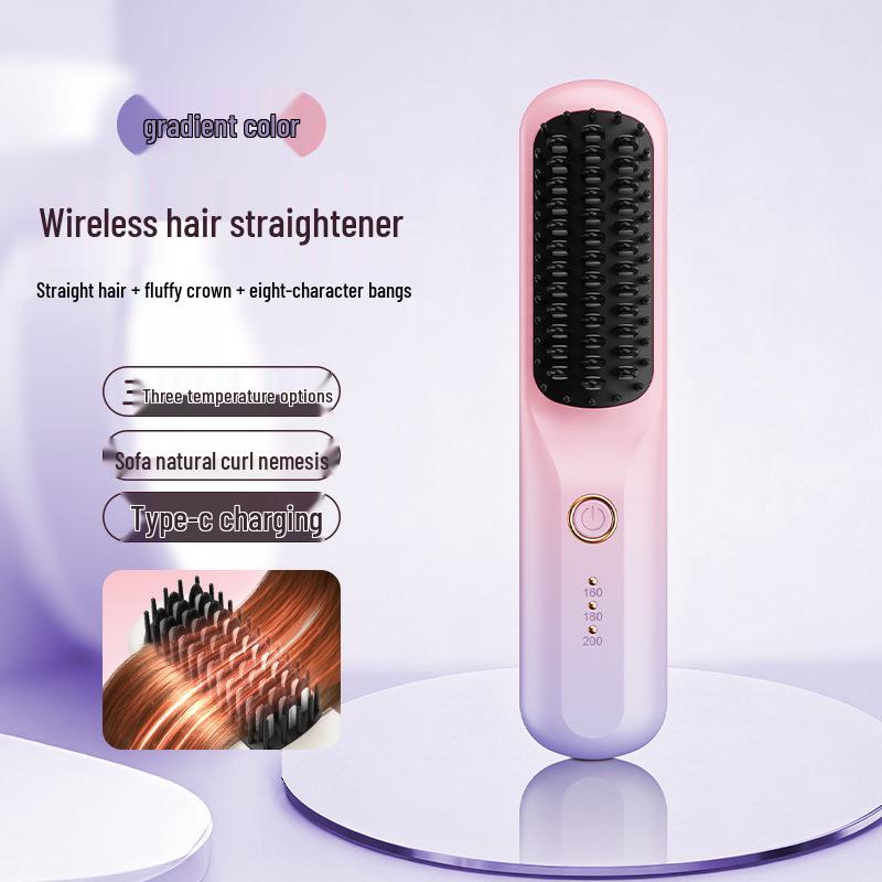 Rechargeable Ceramic Straightening Brush: Wireless, Portable, Non-Damaging Hair Curler