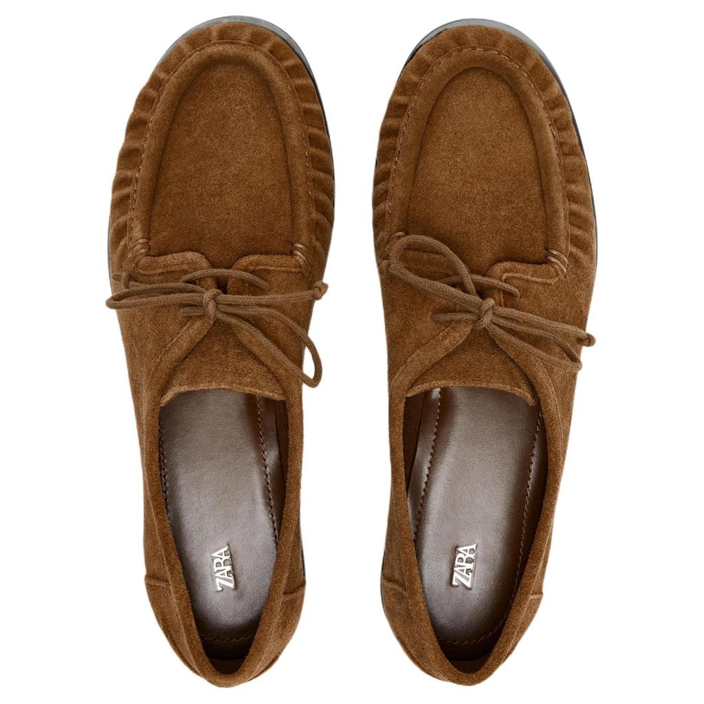 Zara Leather Round Toe Vintage Soft Suede Lace-Up Casual Shoes Women Shoes Brown 11509510105