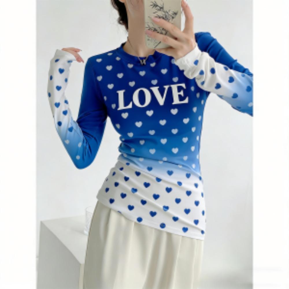 Европа Америка Градиентный Цвет Принт с Буквами Модная Женская Футболка Пуловер Женская Одежда с Длинным Рукавом Повседневная Одежда для Улицы Футболки Топ S