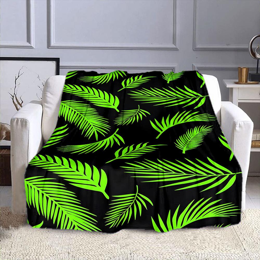 Neon Green Tropical Leaf Pattern Patterned flannel blanket perfect for the bedroom living room, sofa, or a little nap