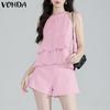 VONDA 2PCS Women Sets Sleeveless Ruffled Tanks and Elastic Waist Shorts Texture Outfits