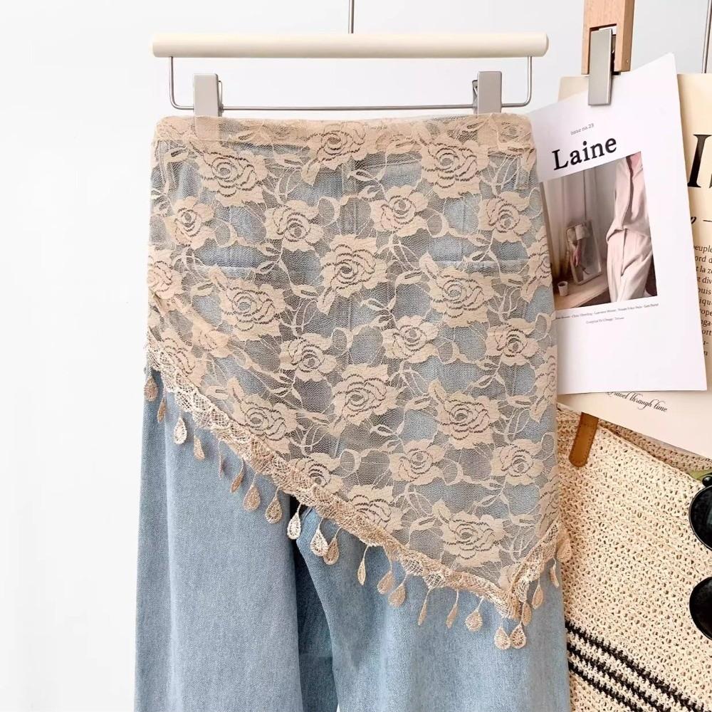 Durchsichtiger Netz-Hüftschal mit Blumenmuster, Taillengürtel-Schal, Vielseitiges Boho-Bandana für Damen