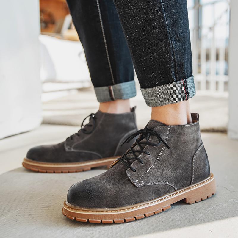 Genuine leather men's short boots Fashionable retro design style Trendy casual party Daily business office high-quality shoes