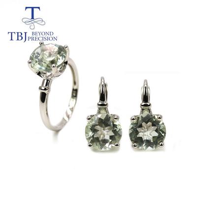 TBJ, orecchini ad anello in argento sterling 925 con pietra preziosa verde ametista verde naturale al 100% set di gioielli semplici da donna di tutti i giorni