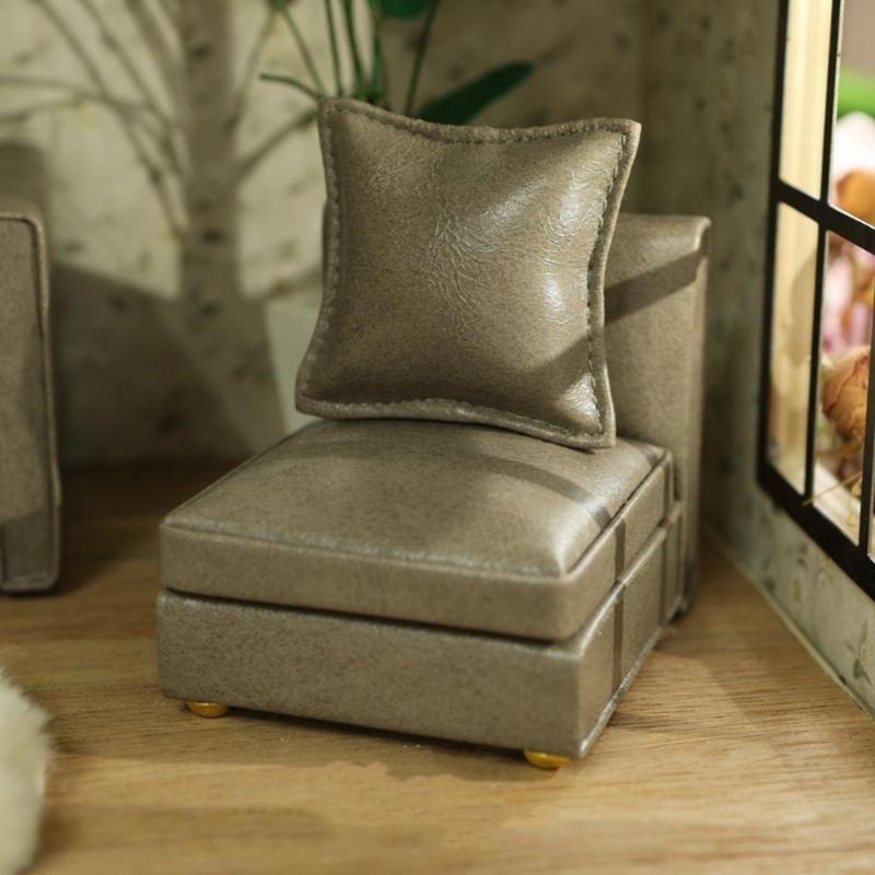 Simple Couch Mini Sofa Set Soft Fabric Dollhouses Furniture 1/12 Scale Compatible with Model Displays