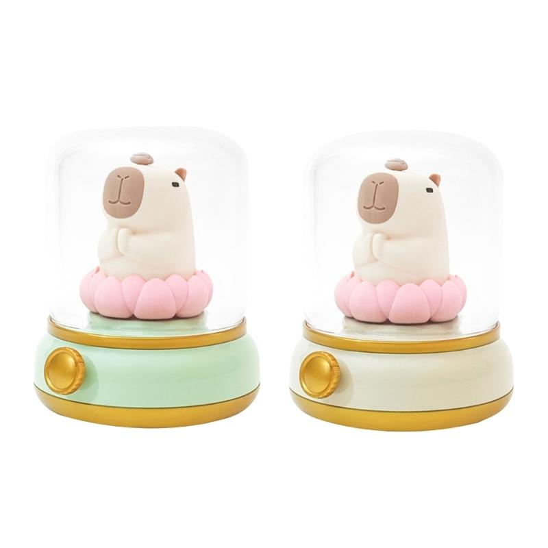 Vintage Capybara Nightlight Silicones Desktop Figurine with Gentle Glowing Oil Lamp Shape USB Rechargeable Night Lamp