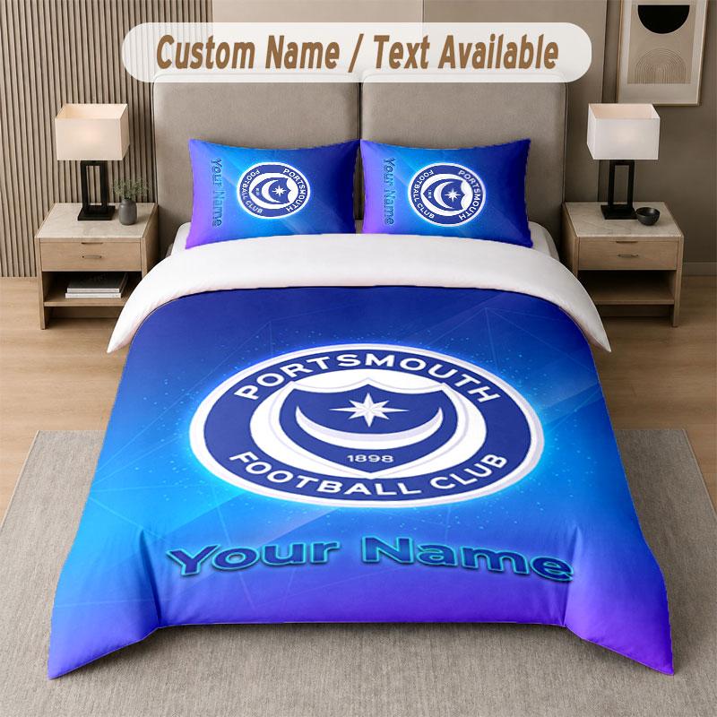 Custom Bedding Set Portsmouth FC Pattern, Print Name Text 1 Duvet Cover Plus 2 Pillowcases Home Textile