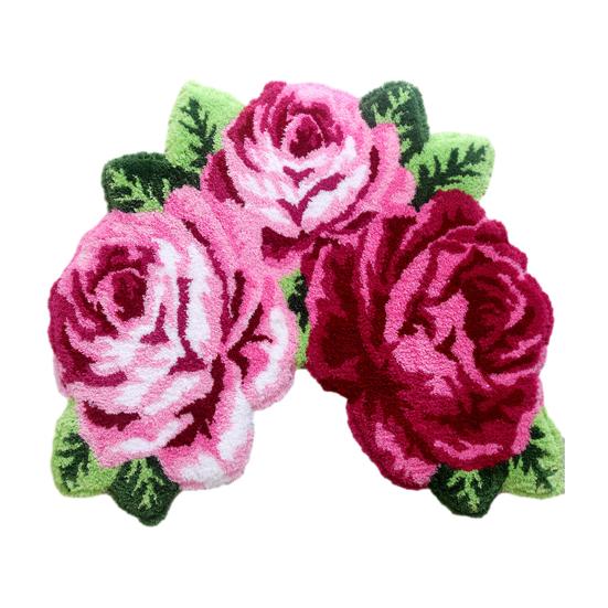 

Плюшевый коврик для пола Быстросохнущая нескользящая основа Ковер в форме цветка розы Легко чистить Декоративный коврик для гостиной и ванной розовый