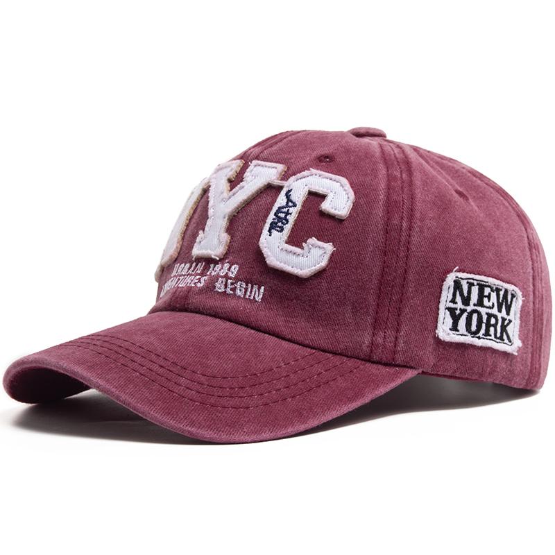 Vintage Big Letter NYC Baseball Cap Men Cotton Washed Spring Autumn Visor Soft Snapback Hat For Women