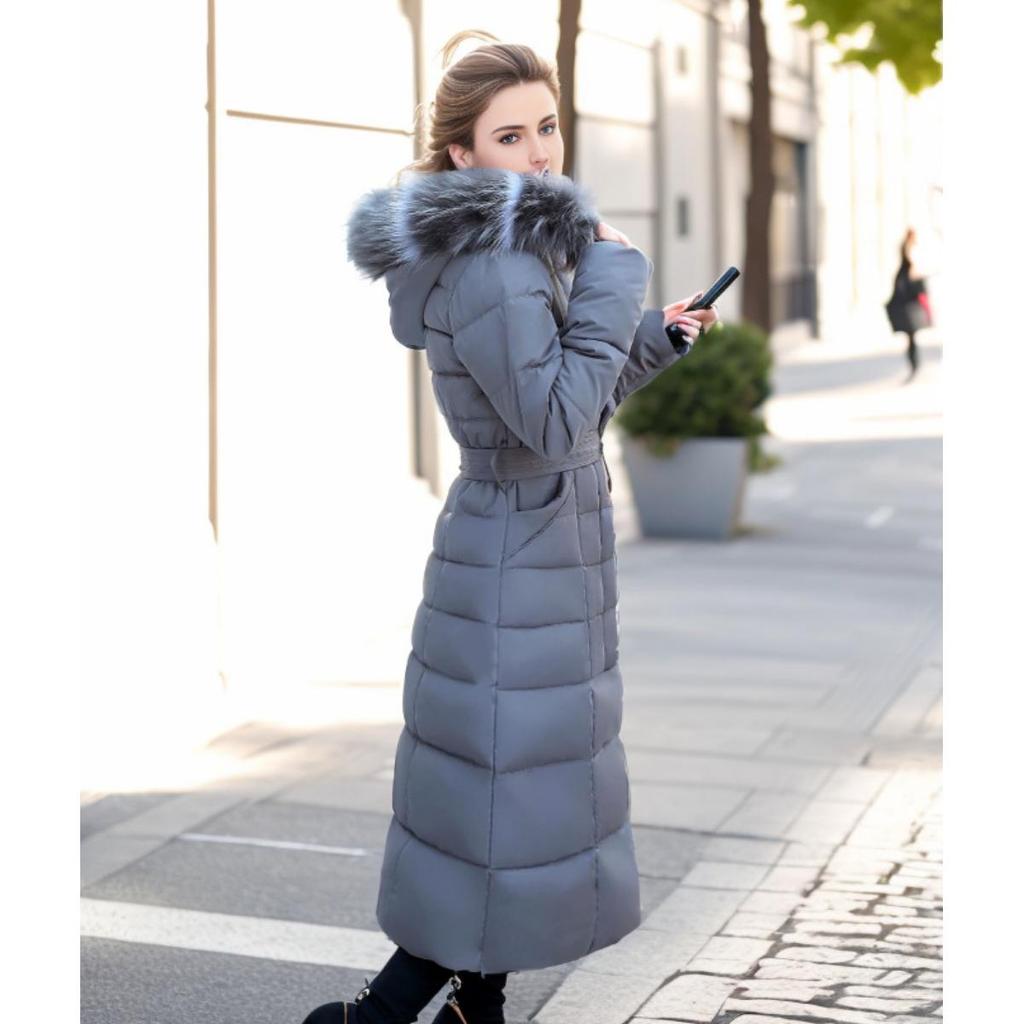 Donskatoen Jas, Dames Midilange Winterjas, Nieuwe Koreaanse Stijl, Slank, Over-de-knie Verdikte Katoenen Jas, Winterjas