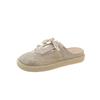 Fashion Fashion Mesh Wrapped Half Slippers Women's New Round Toe Shallow Mouth Splicing Front Lace-up Soft Sole Non-slip Flat Shoes