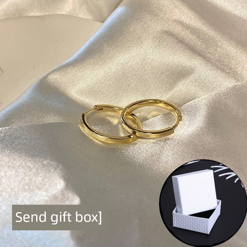 

Sterling Silver French Style Hoop Earrings 2025 New Arrival Tide Ear Studs Special-Interest Design Simple Bracelet Earclip Earrings Female Accessories Pair of Golden Square Ring Ear Buckle [Gift Box]]