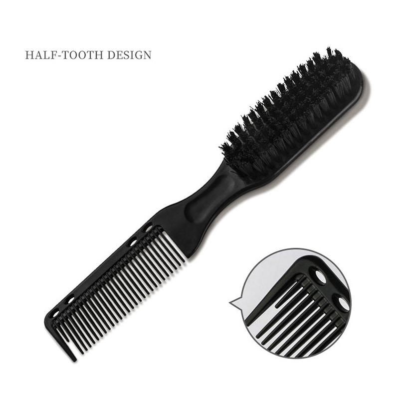 Double-Sided Comb Brush Black Small Beard Styling Brush Professional Shave Beard Brush Barber Vintage Oil Head Shape Carving Cleaning Brush