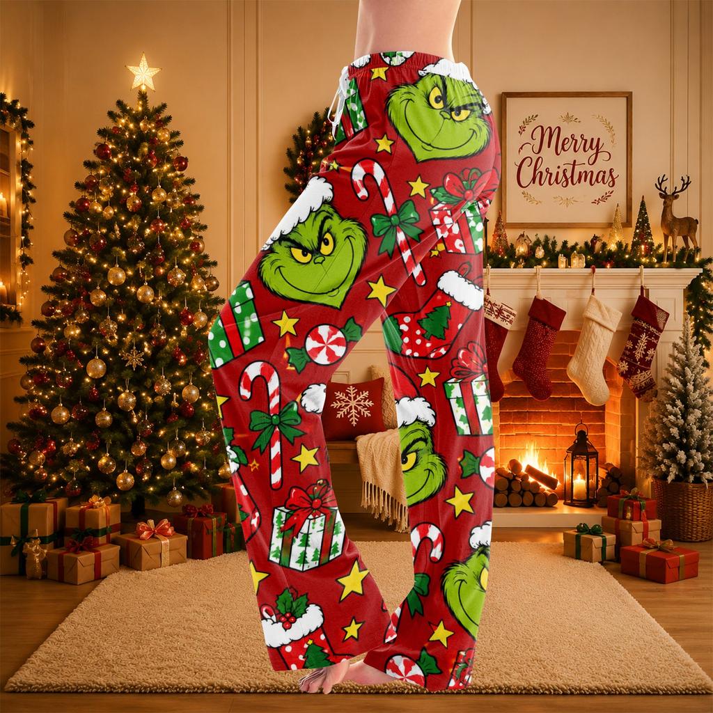 Women's Christmas Print Pants Casual Trousers No Pockets for Holiday