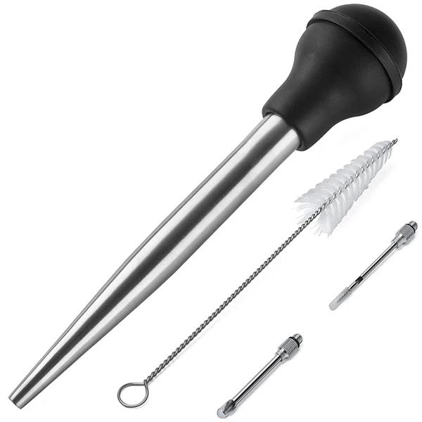 Turkey Syringe Baster with Cleaning Brush, 2 Marinade Injector Needles for Butter Dripping, Roasting Juices for Poultry