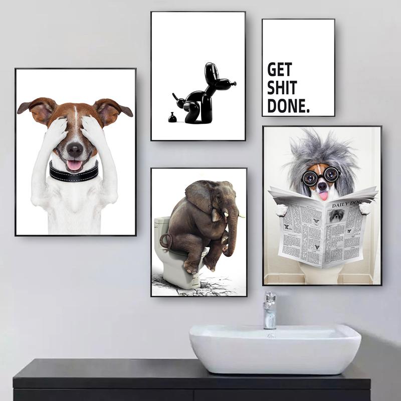 Grappige Badkamer Humor Rhino Krokodil Luipaard Uil Kangoeroe Olifant Hond Muur Home Decor Wc Poster Art Print Canvas Schilderij kopen vanaf een prijs van 0.72