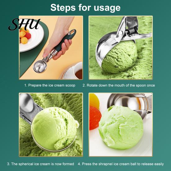 Fruit Scoop Comfortable Handle Ice Cream with Ball Fetching Device Hanging Digger Hole Multi-functional Stainless Steel Cookie Dough Spoon Dessert