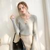 Autumn V-Neck Cross Mesh Strap Sweater - European & American Style Long Sleeve Slim Knit Top for Women