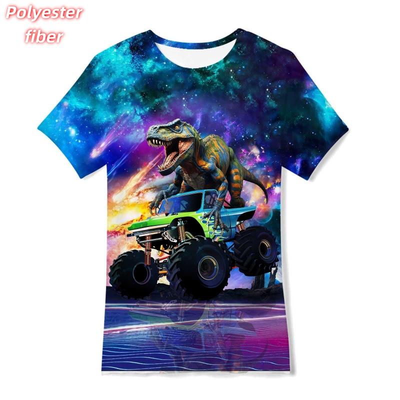 3D Print Car Dinosaur T-Shirt For Men Horse Pizza Pattern Tees Summer Street Casual Short Sleeve Tops Loose Round Neck T Shirts